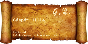 Gáspár Milla névjegykártya